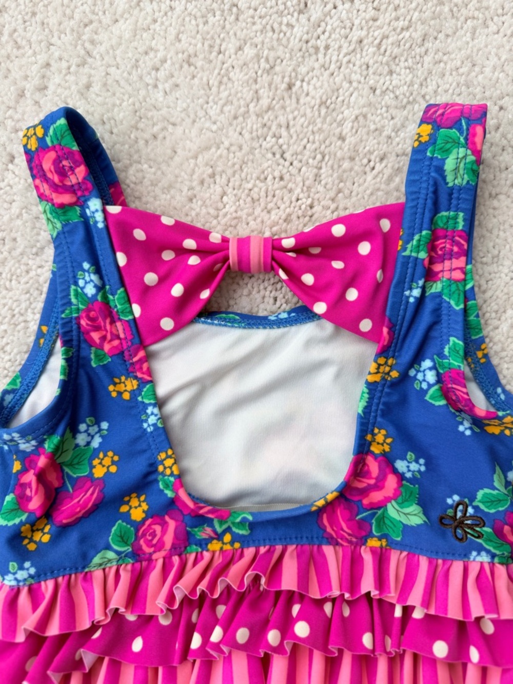 Matilda Jane Blue Floral One-Piece Swimsuit with Pink Ruffles - Picture 8 of 9